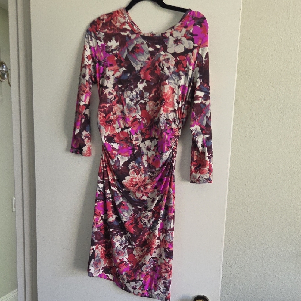 Reiss Pink Ruched Asymmetrical Bodycon Dress
